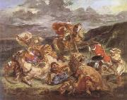 Eugene Delacroix The Lion Hunt (mk09) oil on canvas